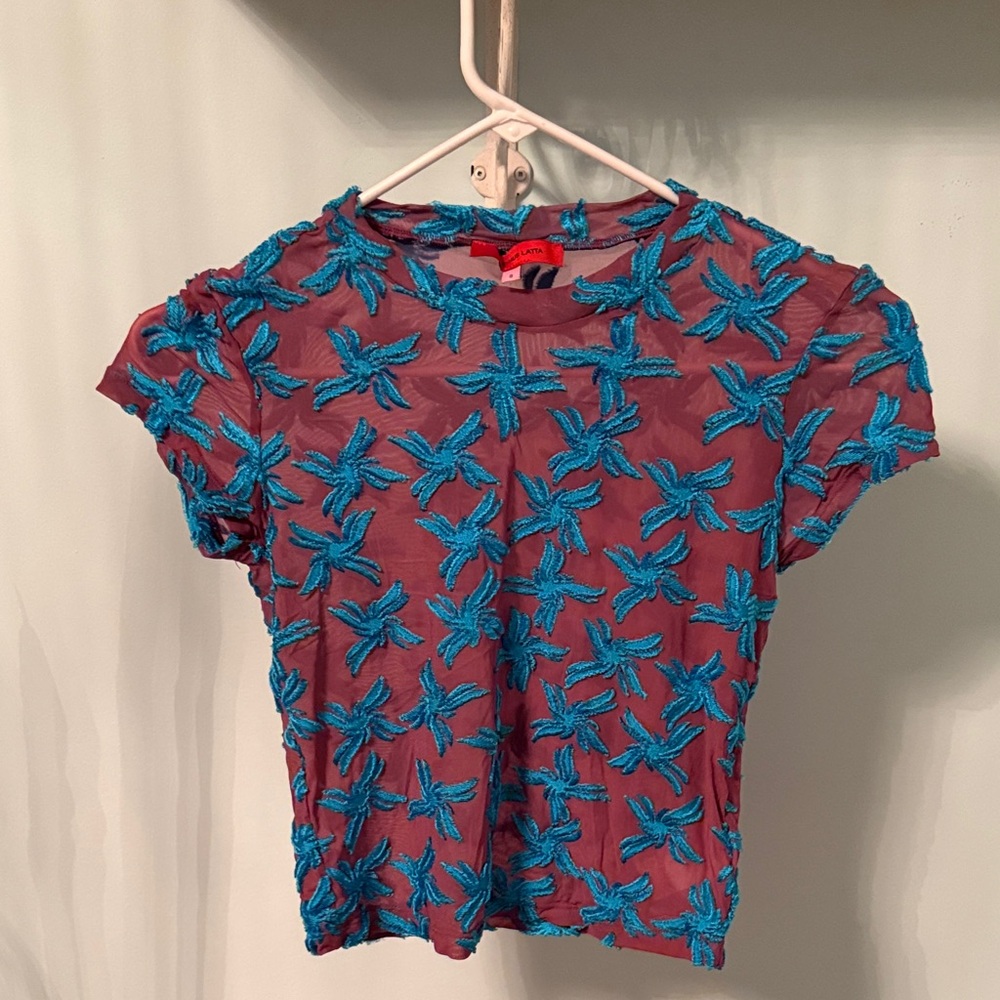 Eckhaus Latta Teal and Mauve Crop Top - Picture 2 of 3